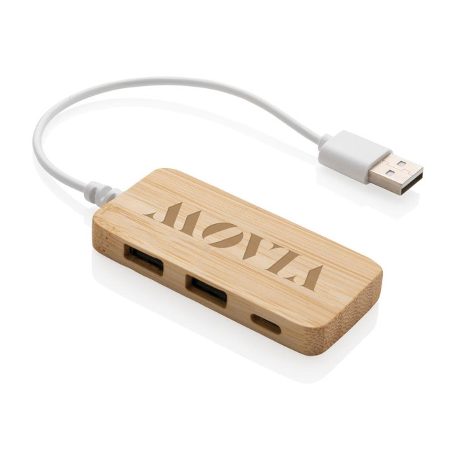 Branded Bamboo USB Hub With Type-C