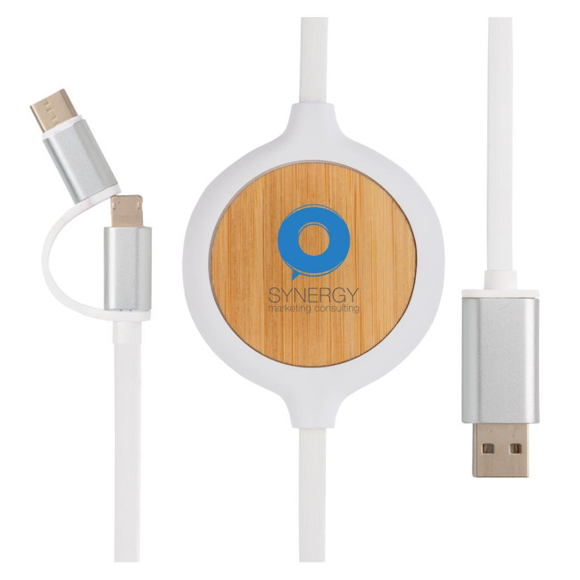 Branded 3-In-1 Cable With Bamboo Wireless Charger 5W