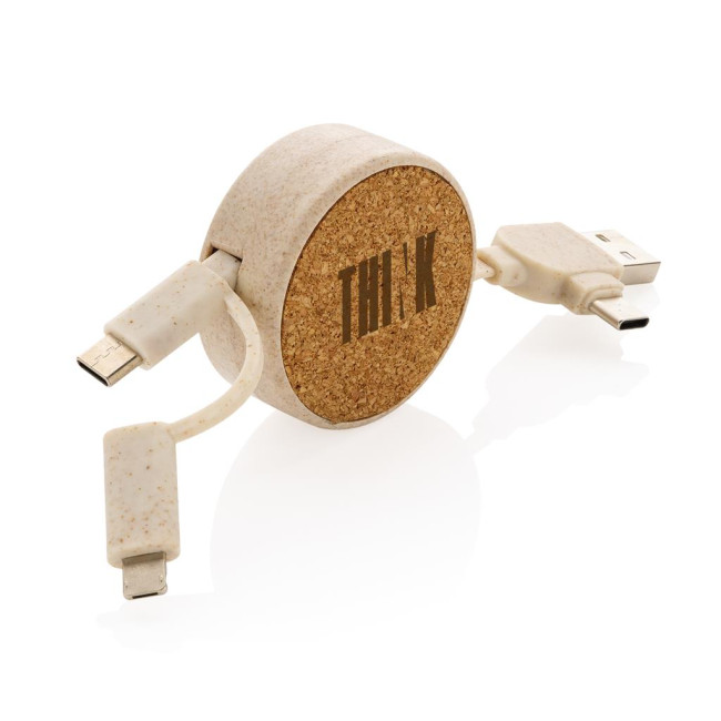 Custom Printed Cork And Wheat 6-In-1 Retractable Cable