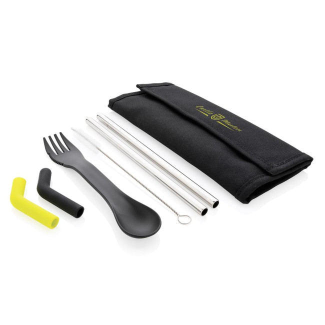 Custom Printed Tierra 2Pcs Straw And Cutlery Set In Pouch - Image 3