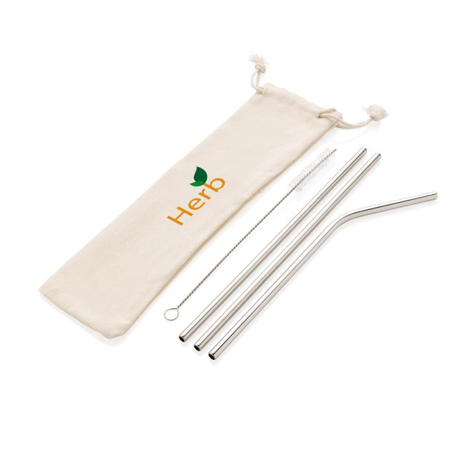 Custom Printed Reusable Stainless Steel Straw Set 3pcs