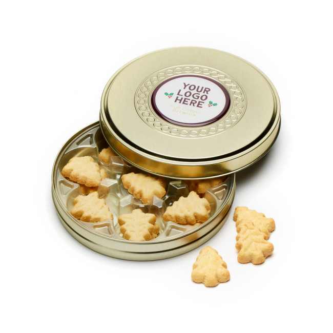 Branded Shallow Gold Treat Tin Festive Shortbread Biscuits