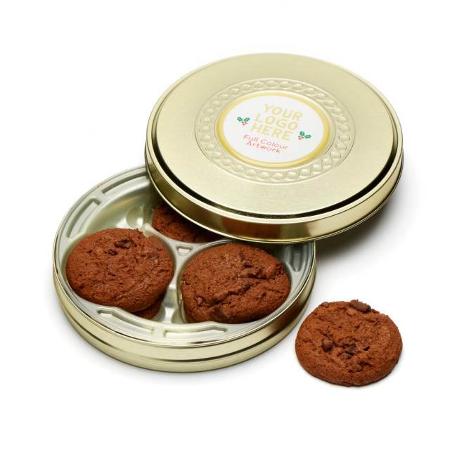 Branded Shallow Gold Treat Tin Belgian Chocolate Cookies