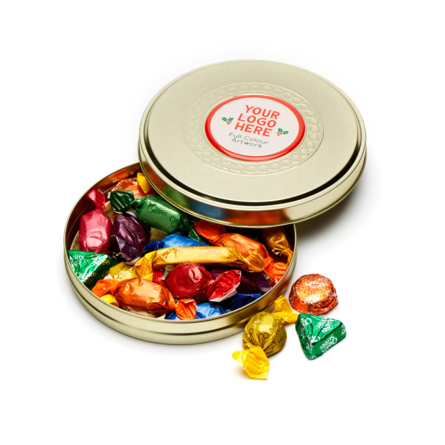 Custom Printed Shallow Gold Treat Tin Quality Street