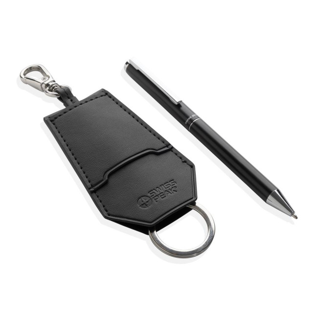 Branded Swiss Peak Tula RCS Certified Recycled PU Key Holder & Pen Set