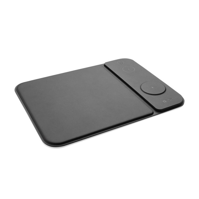 Branded Swiss Peak RCS Recycled PU 15W 3 in 1 Charging Mousepad