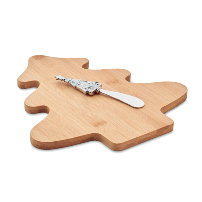 Branded Tree Shaped Cheese Board Set In Bamboo - Image 2