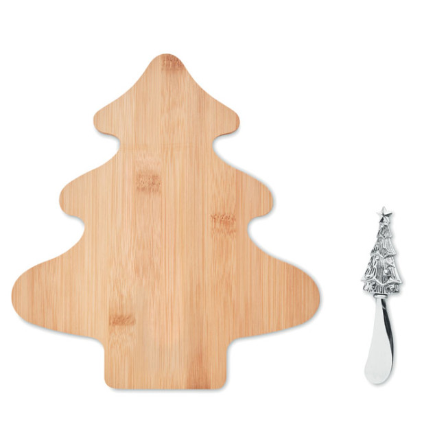 Branded Tree Shaped Cheese Board Set In Bamboo - Image 1