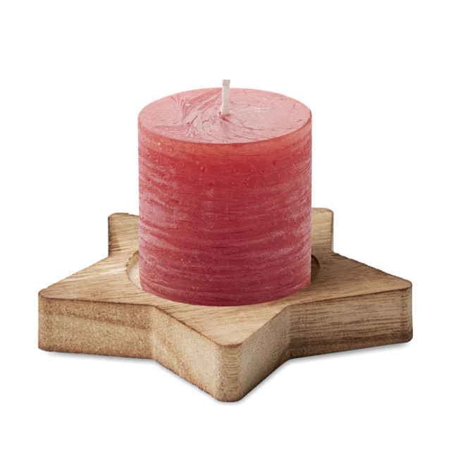 Custom Printed Candle On Star Wooden Base - Image 1