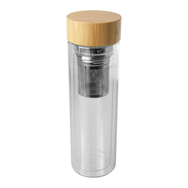 Branded Bailey Borsilicate Glass Infuser Bottle With Bamboo Lid 400ml