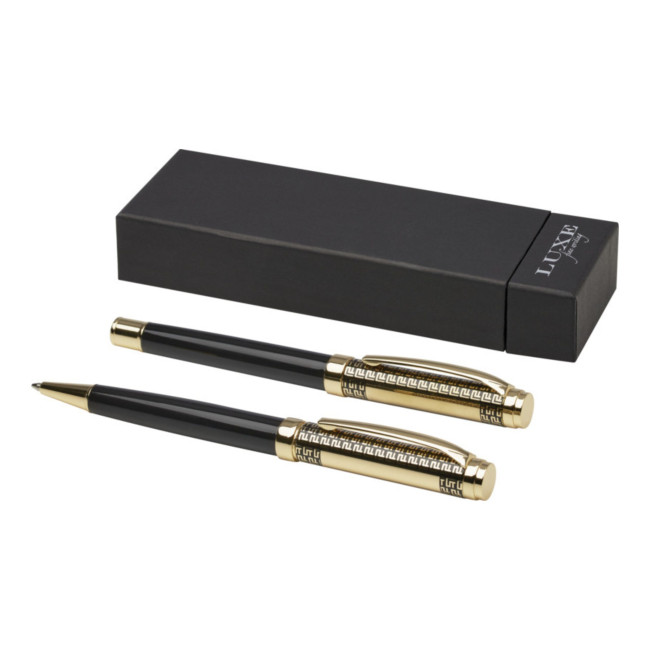 Custom Printed Legato Ballpoint & Rollerball Pen Set Gold