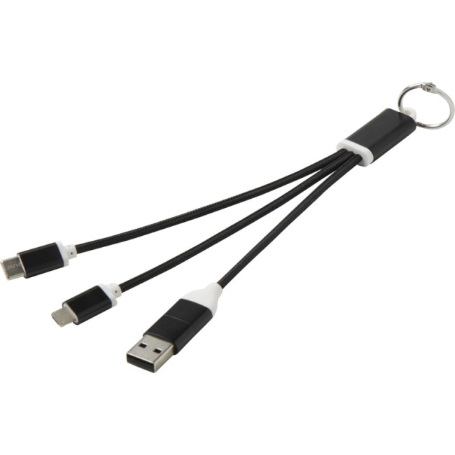 Custom Printed Metal 4-in-1 Recycled Aluminium Charging Cable With Keychain - Image 1