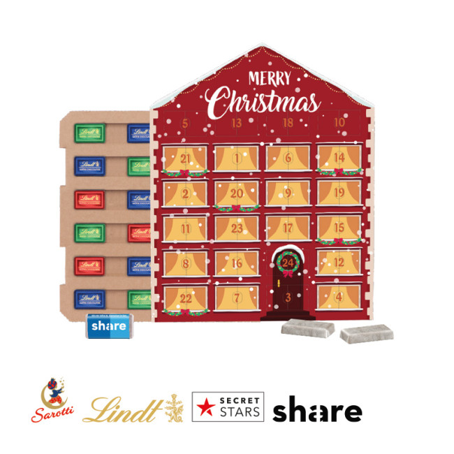 Custom Printed Mini Bar Chocolate Advent Calendar House With Eco Cardboard Inlay - Image 1