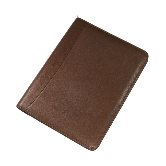 Custom Printed Melbourne A4 Zipped Folder In Brown - Image 1