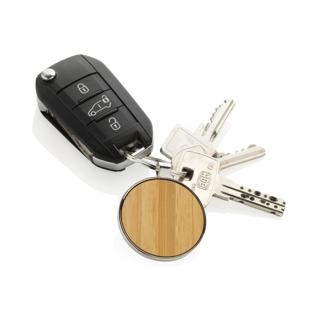 Custom Printed RCS Recycled Zinc Alloy Round Keychain With Bamboo - Image 2