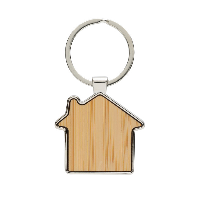 Custom Printed RCS Recycled Zinc Alloy House Keychain With Bamboo - Image 1