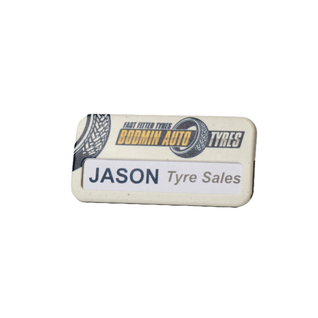 Custom Printed Always Recycled Reusable Name Badge – Rectangular Low Window