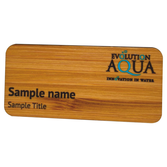 Custom Printed Wooden Name Badge Bamboo 75x35mm Magnet