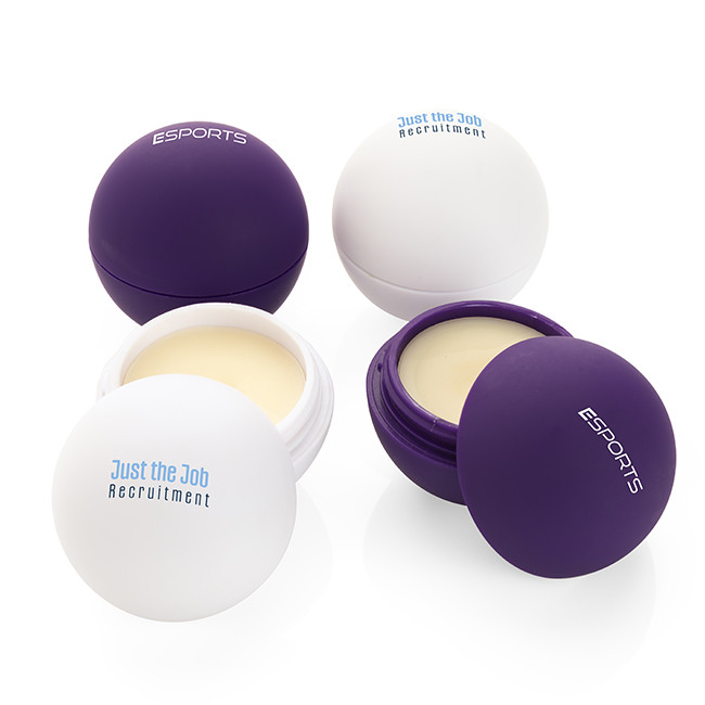 Custom Printed Purple Soft Touch Ball Shaped Lip Balm