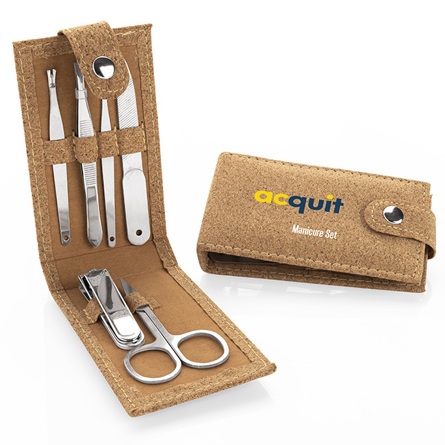 Custom Printed 6 Piece Manicure Set in a Cork Pocket Case