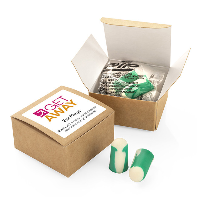 Custom Printed Pair of Bio-Based Ear Plugs in a Box