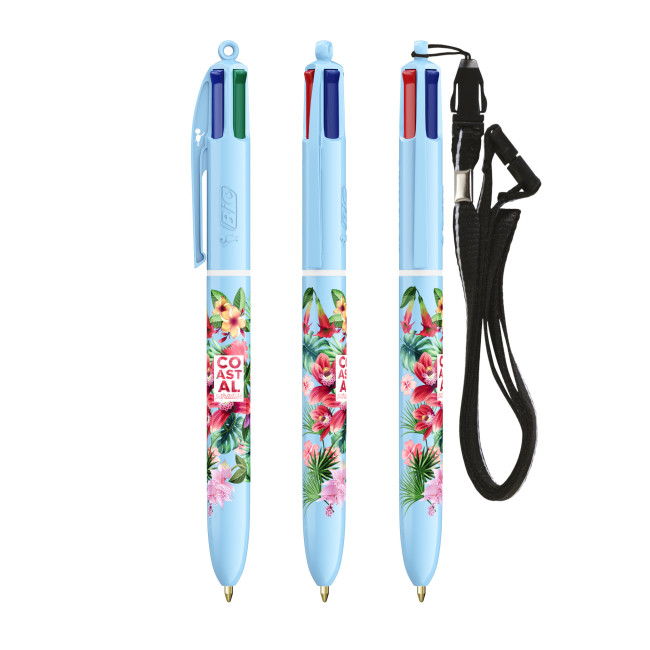 Custom Printed BIC 4 Colours Pastel + Lanyard Screen Printing