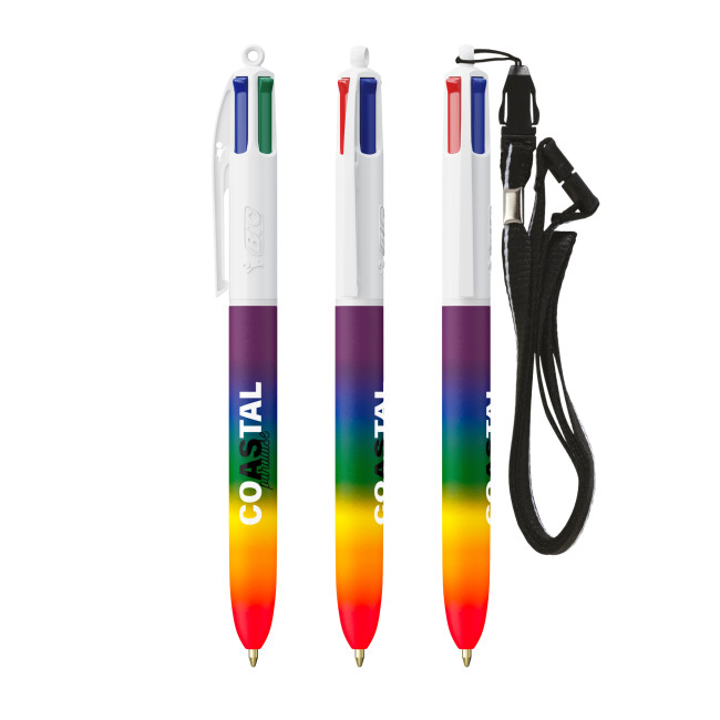 Custom Printed BIC 4 Colours Rainbow Decor + Lanyard Screen Printing