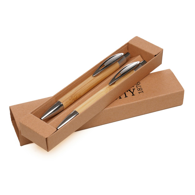 Custom Printed Goa Bamboo Ball Pen and Pencil Set