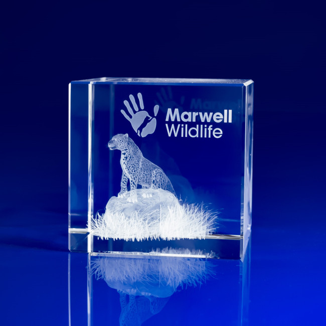 Custom Printed Crystal Cube Award or Paperweight, 50 - Image 3