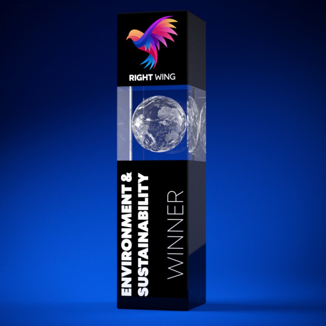 Custom Printed Black Tower Crystal Award - Image 1