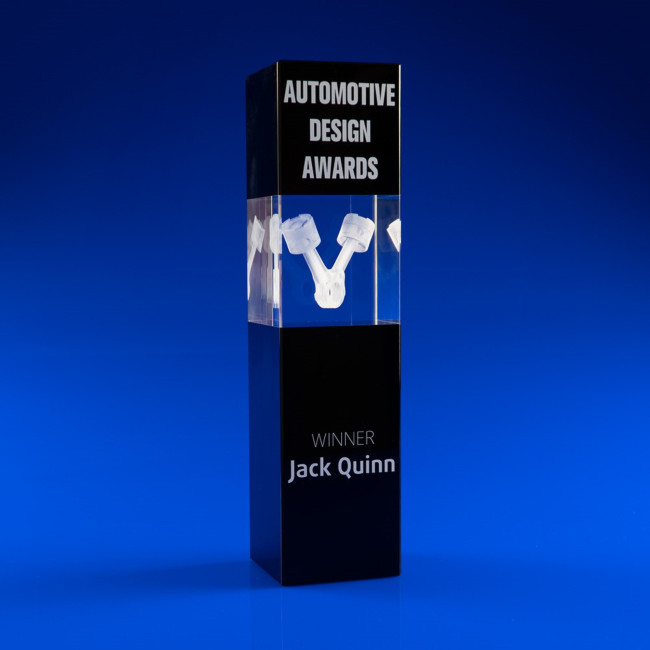 Custom Printed Black Tower Crystal Award - Image 2