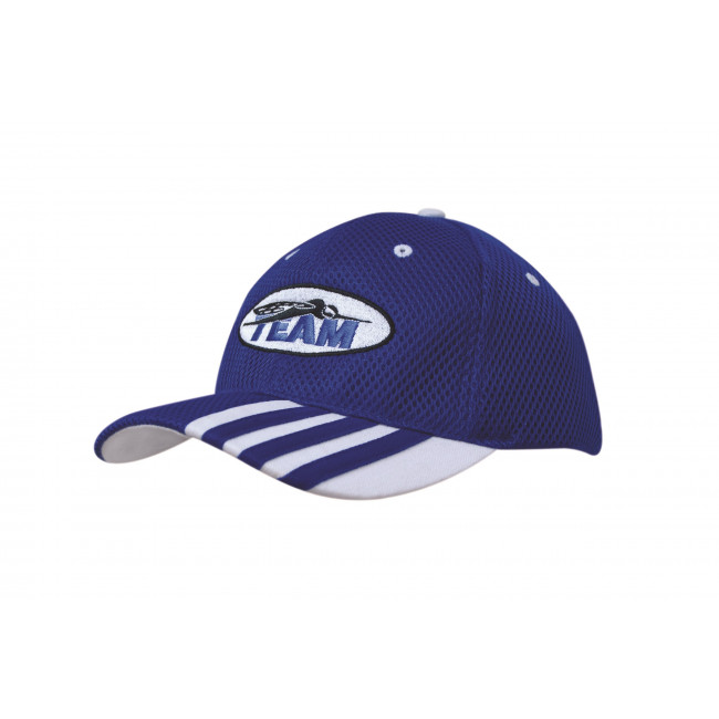 Custom Printed Sandwich Mesh Cap with Striping on Peak