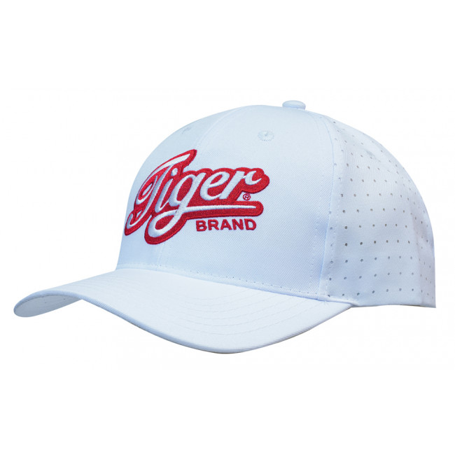 Custom Printed Breathable Poly Twill 6 Panel Cap with Circle Perforations