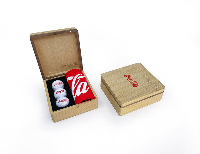 Custom Printed Mini Hinged Magnetic Bamboo Towel And Ball Golf Presentation Box