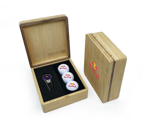 Custom Printed Mini Hinged Magnetic Bamboo Geo Golf Presentation Box