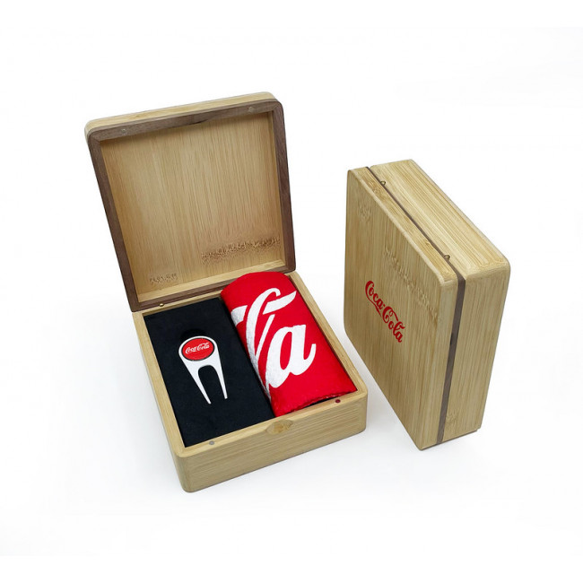 Custom Printed Mini Hinged Magnetic Bamboo Towel And Revo Golf Presentation Box