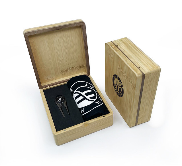 Custom Printed Mini Hinged Magnetic Bamboo Towel And Geo Golf Presentation Box