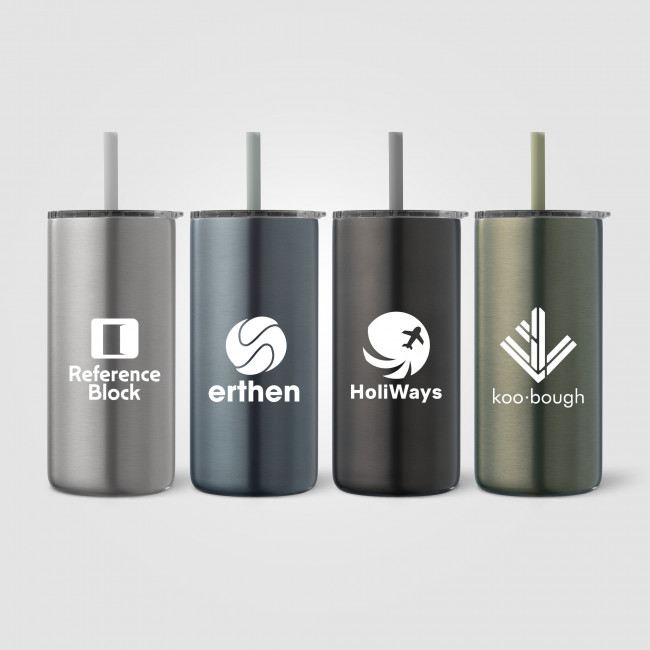 Custom Printed Borealis Recycled Stainless Steel Straw Tumbler 475ml - Image 1