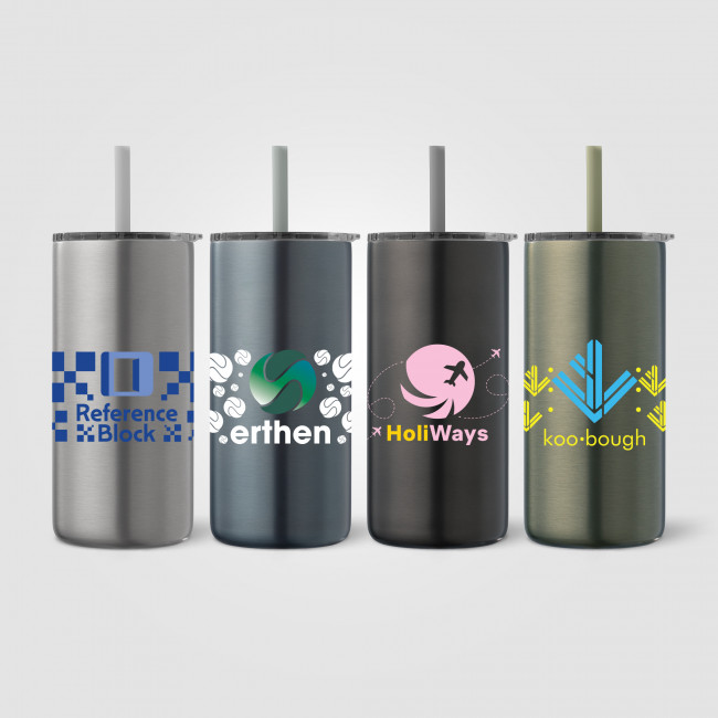 Custom Printed Borealis Recycled Stainless Steel Straw Tumbler 475ml - Image 2