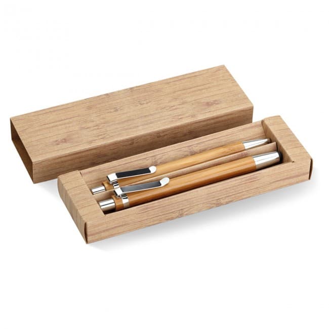 Custom Printed Bamboo Pen & Pencil Set - Image 1