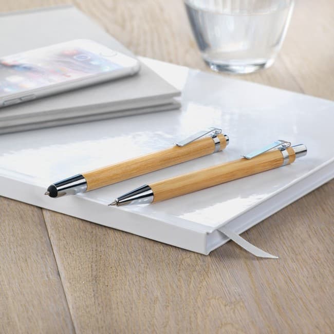 Custom Printed Bamboo Pen & Pencil Set - Image 2