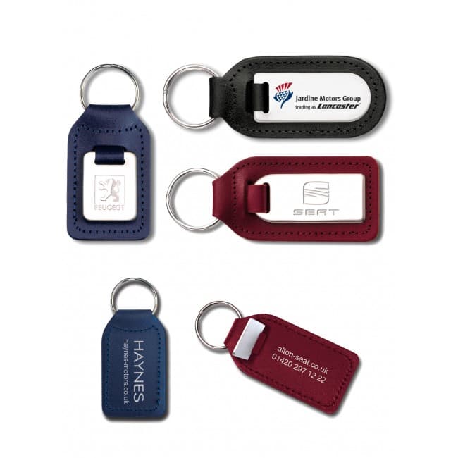 Custom Printed Small Rectangular Premium Genuine Leather Medallion Keyfob