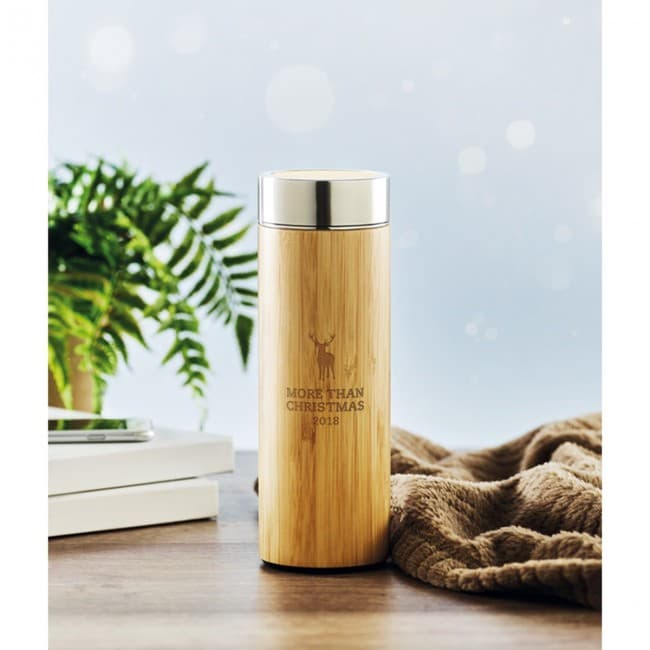 Custom Printed Double Wall Bamboo Flask 400ml - Image 3