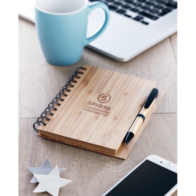 Custom Printed Bamboo Notebook With Pen Lined - Image 8