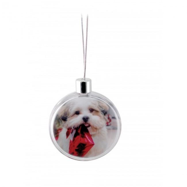 Custom Printed Disk shaped clear plastic bauble