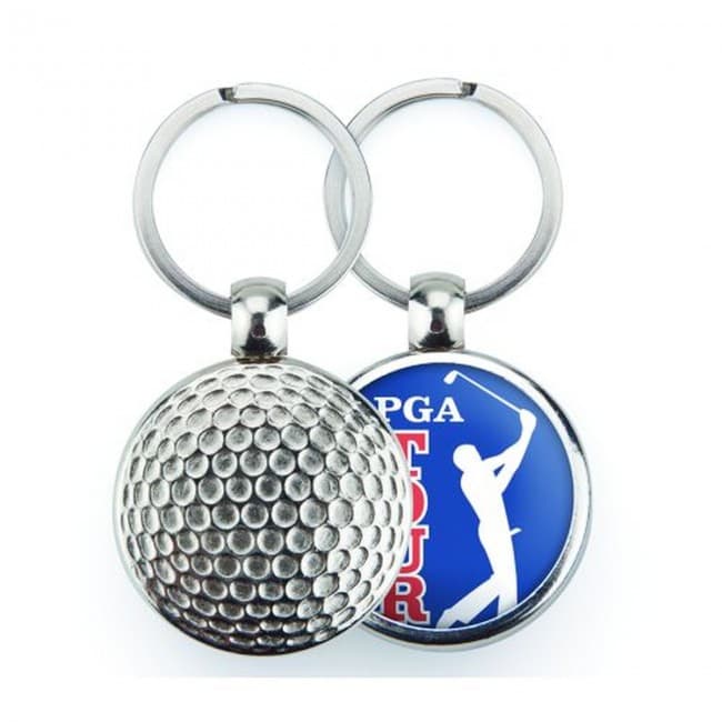 Custom Printed Silver Metal Golf Ball Keyring