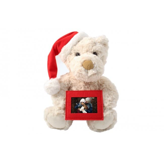 Custom Printed Teddy with Santa hat and red felt frame