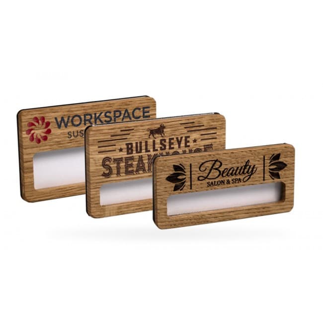 Custom Printed Reusable wood faced window badges