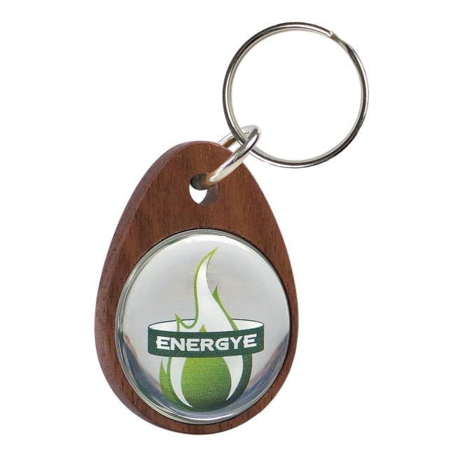 Custom Printed Real wood keyring with domed metal insert