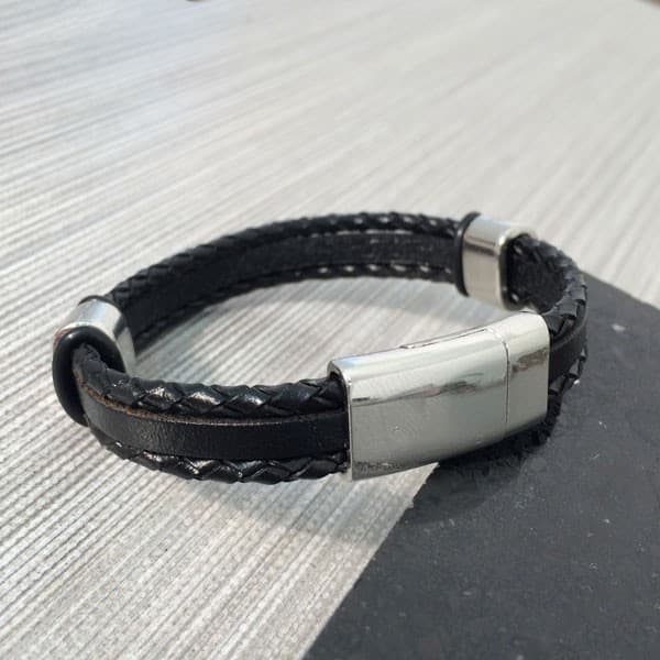 Custom Printed Mario Mens Black Triple Strap Leather Bracelet